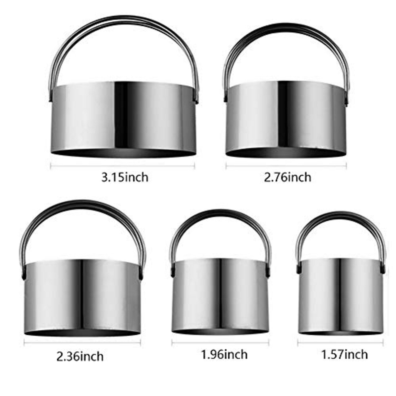 5 Pieces Circle Biscuit Cutter,Professional Stainless Steel Round Cookies Mold Tool with Ring Handle for Baking Pastry Doughnut